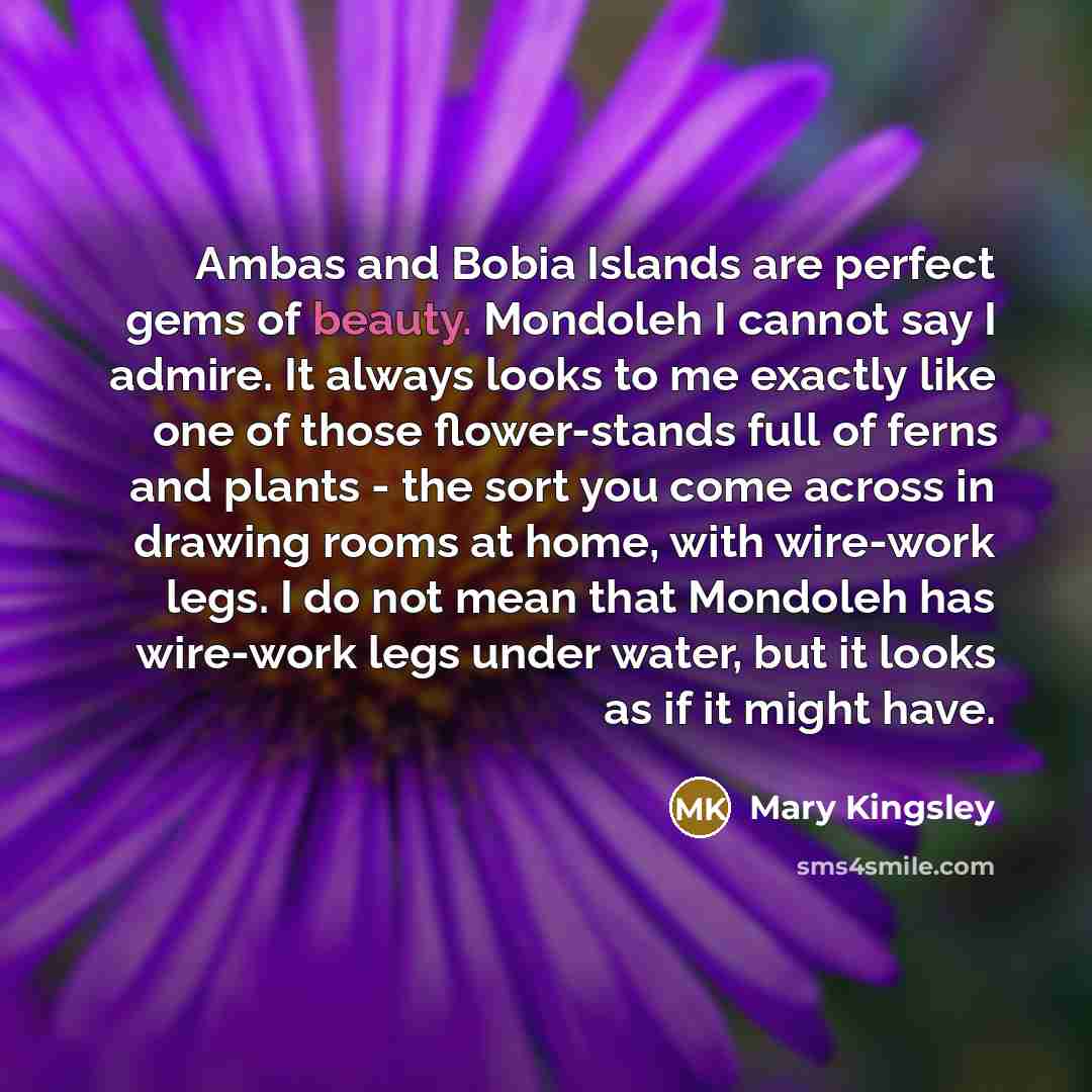 “Ambas and Bobia Islands are perfect gems of beauty. Mondoleh…” quote by Mary Kingsley