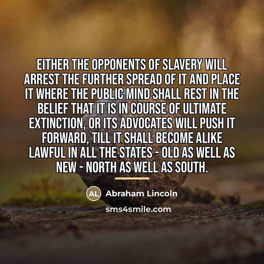 “Either the opponents of slavery will arrest the further spread…” quote by Abraham Lincoln
