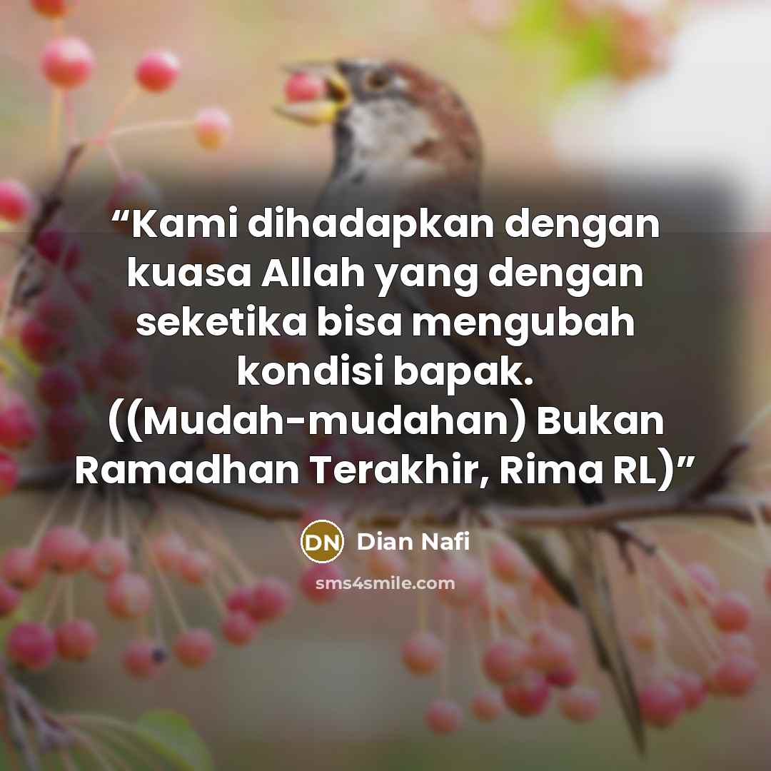 “Kami dihadapkan dengan kuasa Allah yang dengan seketika bisa mengubah kondisi bapak. ((Mudah-mudahan) Bukan Ramadhan Terakhir, Rima RL)” quote by Dian Nafi