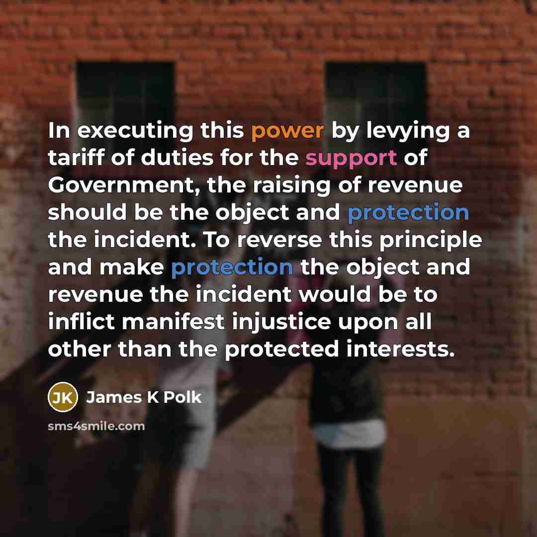 “In executing this power by levying a tariff of duties…” quote by James K Polk