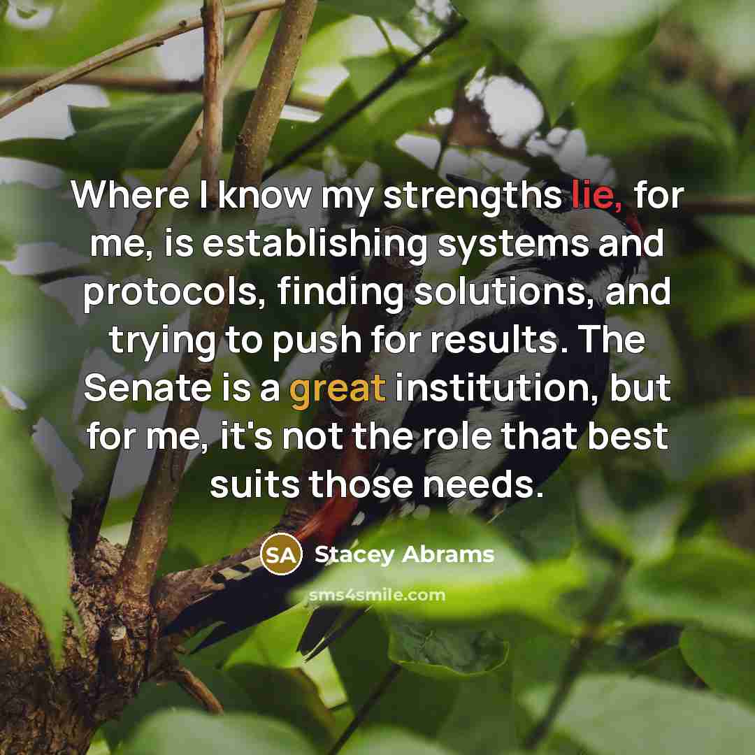 “Where I know my strengths lie, for me, is establishing…” quote by Stacey Abrams