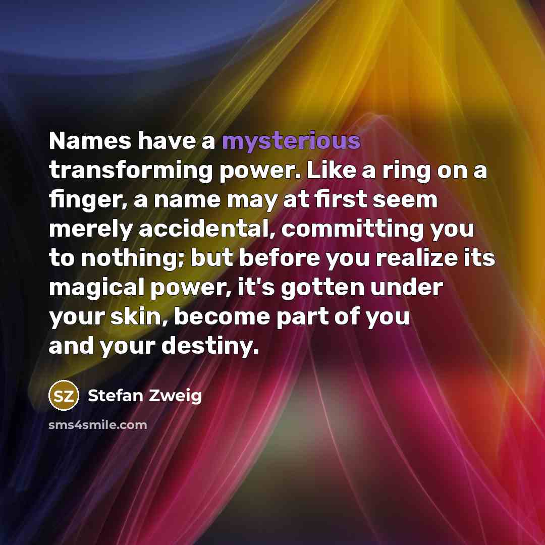 “Names have a mysterious transforming power. Like a ring on…” quote by Stefan Zweig