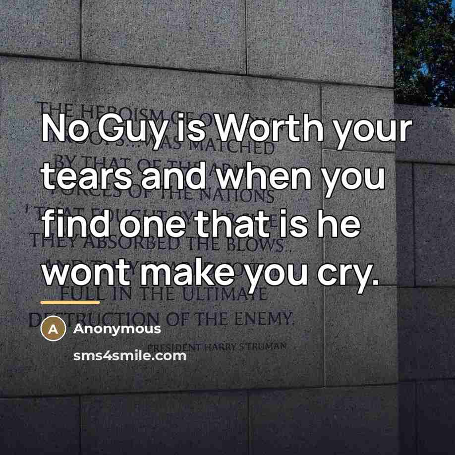 “No Guy is Worth your tears and when you find…” quote by Anonymous