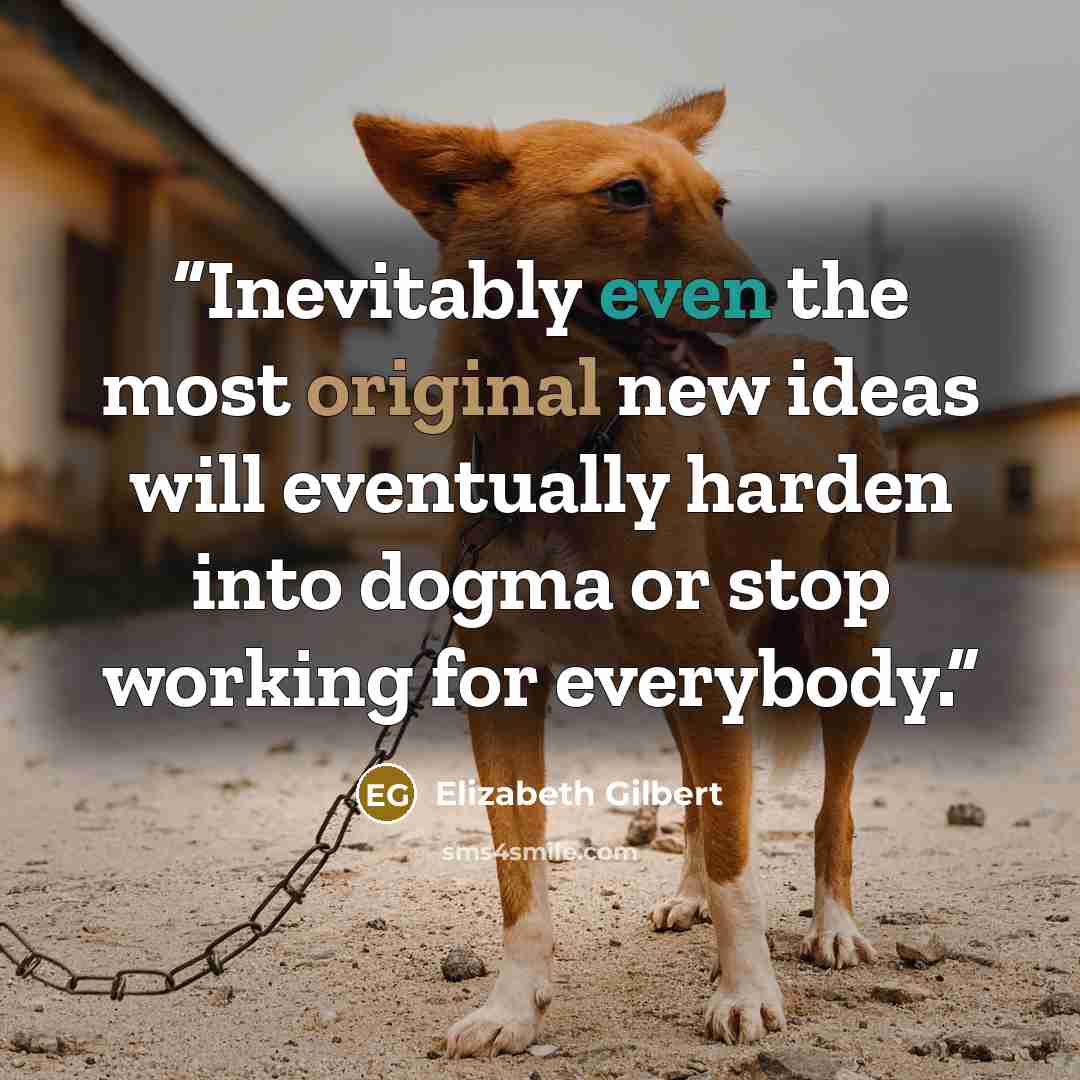 “Inevitably even the most original new ideas will eventually harden into dogma or stop working for everybody.” quote by Elizabeth Gilbert