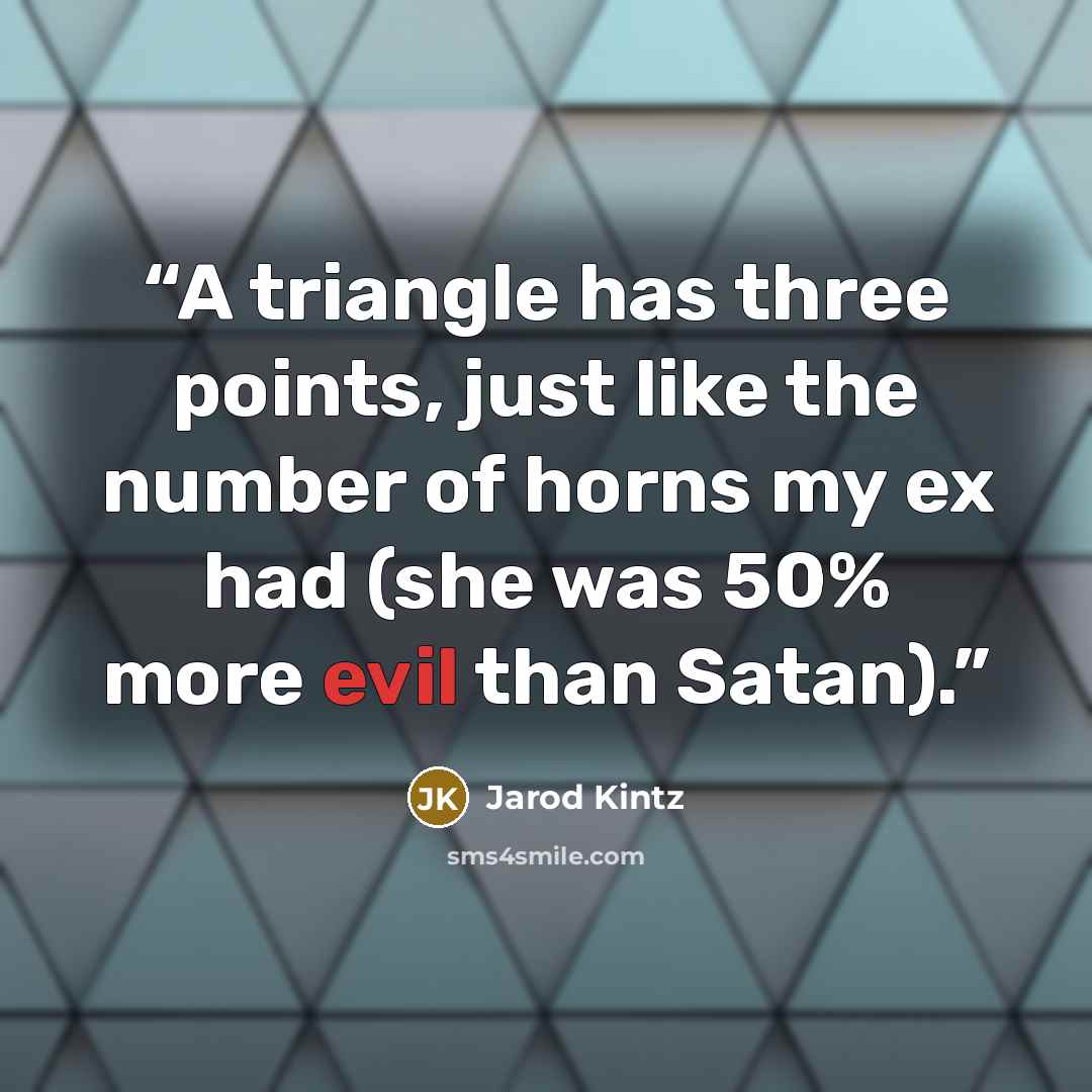 “A triangle has three points, just like the number of horns my ex had (she was 50% more evil than Satan).” quote by Jarod Kintz