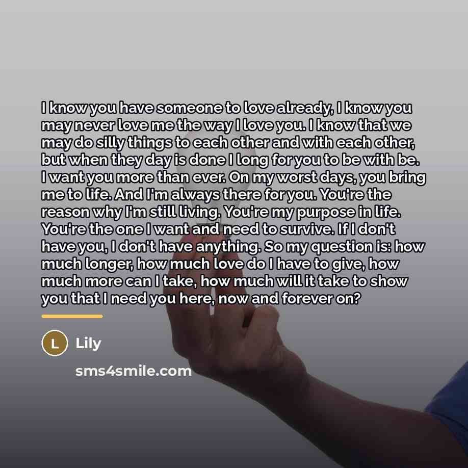 “I know you have someone to love already, I know…” quote by Lily