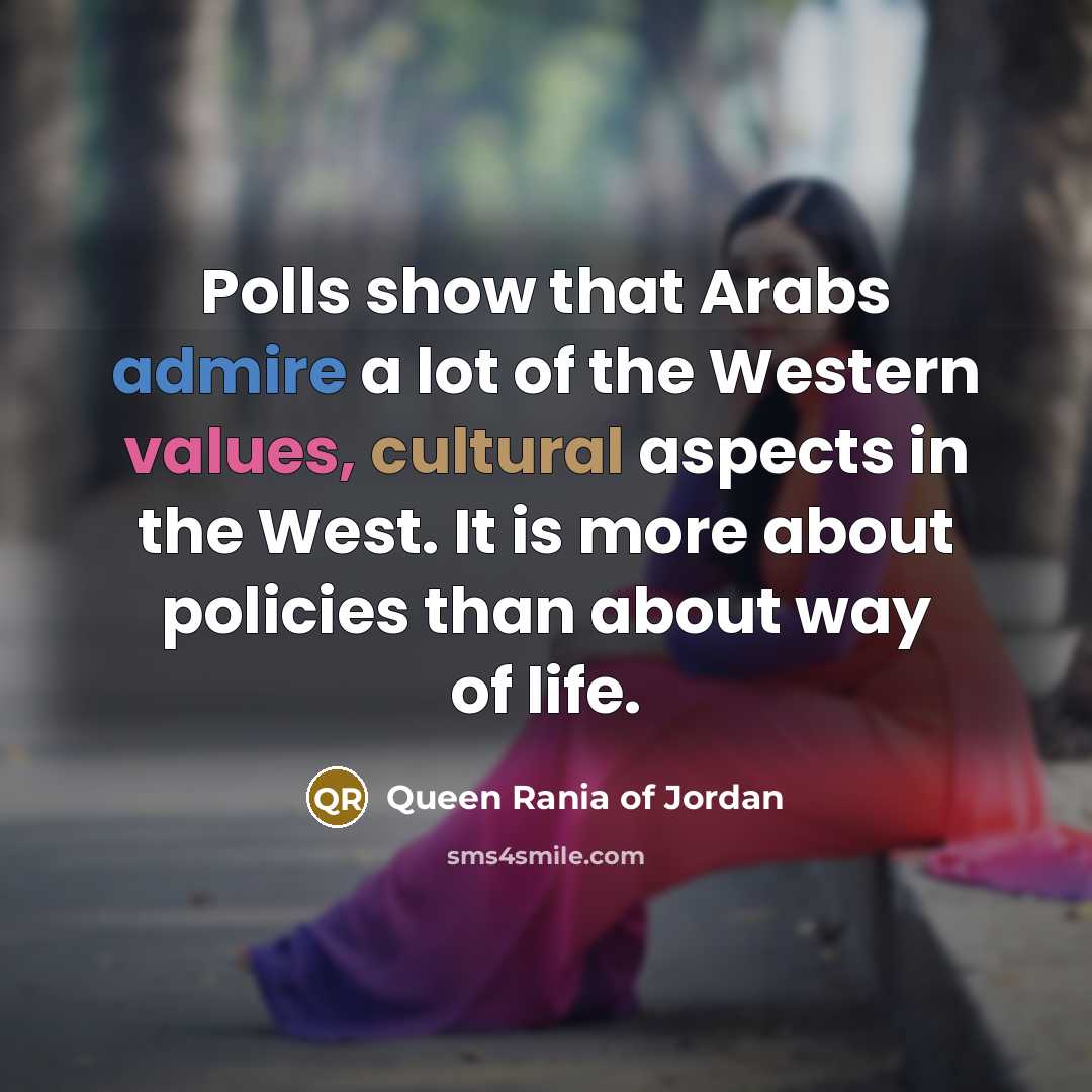“Polls show that Arabs admire a lot of the Western…” quote by Queen Rania of Jordan