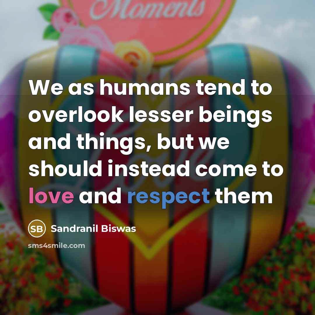 “We as humans tend to overlook lesser beings and things,…” quote by Sandranil Biswas