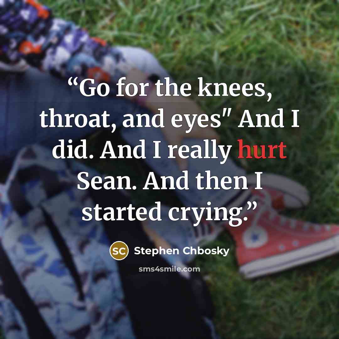 “Go for the knees, throat, and eyes" And I did. And I really hurt Sean. And then I started crying.” quote by Stephen Chbosky