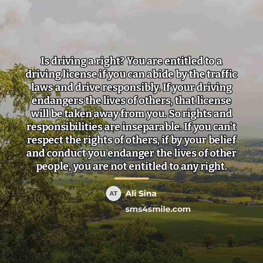 “Is driving a right? You are entitled to a driving…” quote by Ali Sina