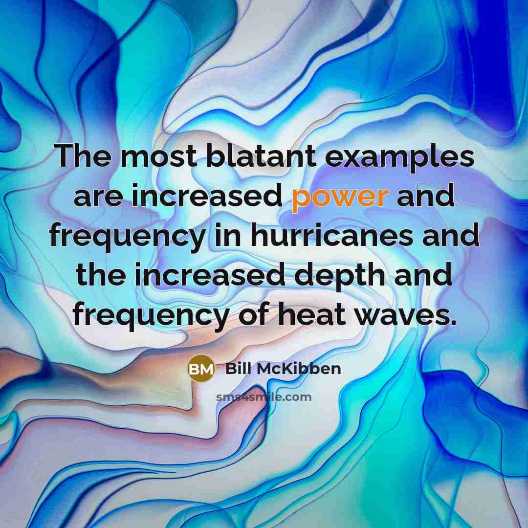 “The most blatant examples are increased power and frequency in hurricanes and the increased depth and frequency of heat waves.” quote by Bill McKibben