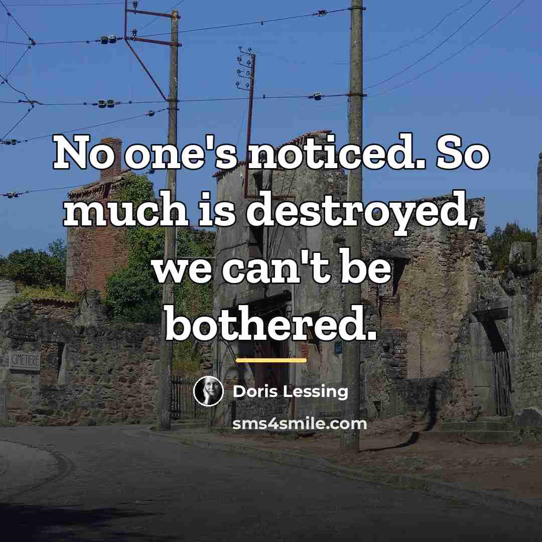 “No one's noticed. So much is destroyed, we can't be…” quote by Doris Lessing