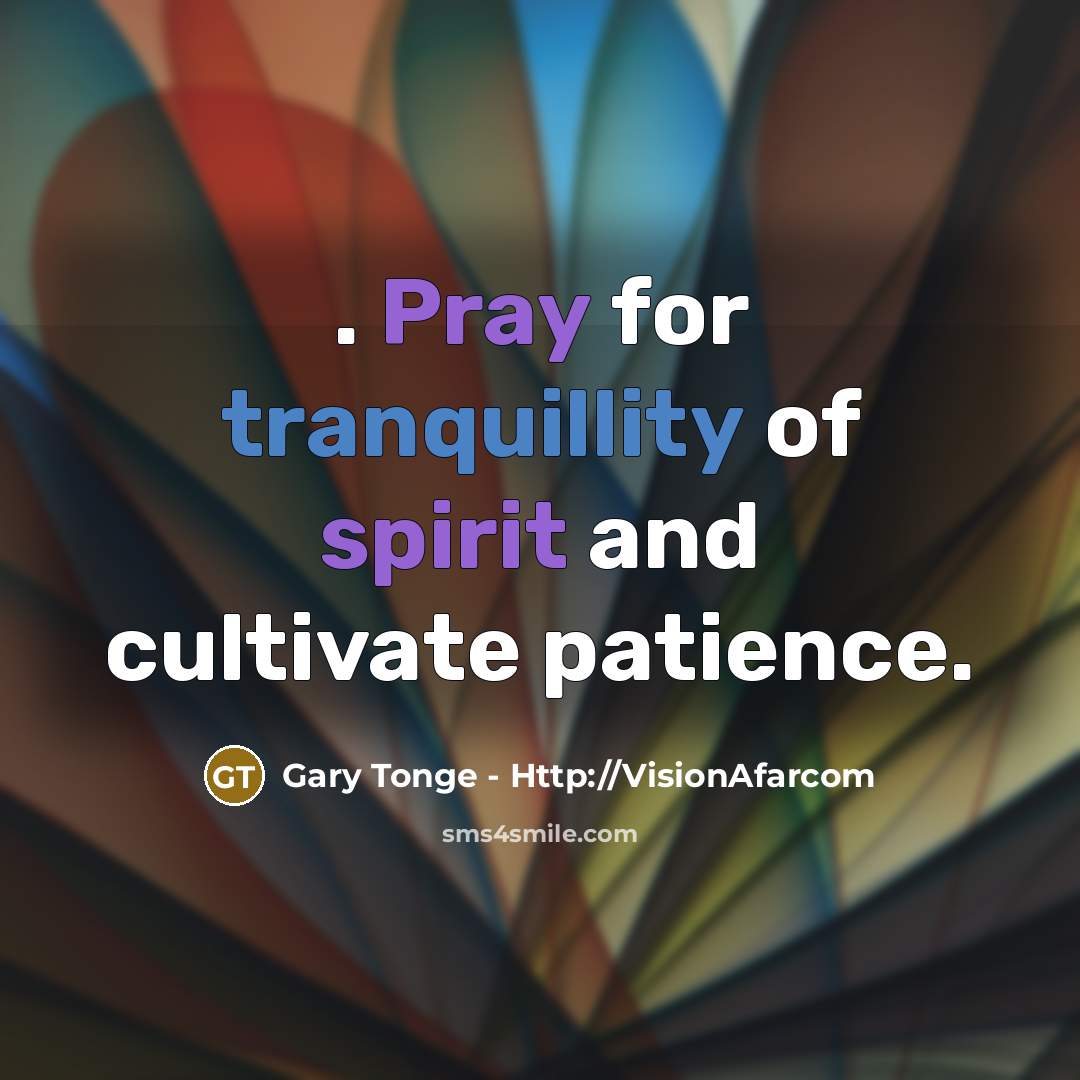 “. Pray for tranquillity of spirit and cultivate patience.…” quote by Gary Tonge - Http://VisionAfarcom