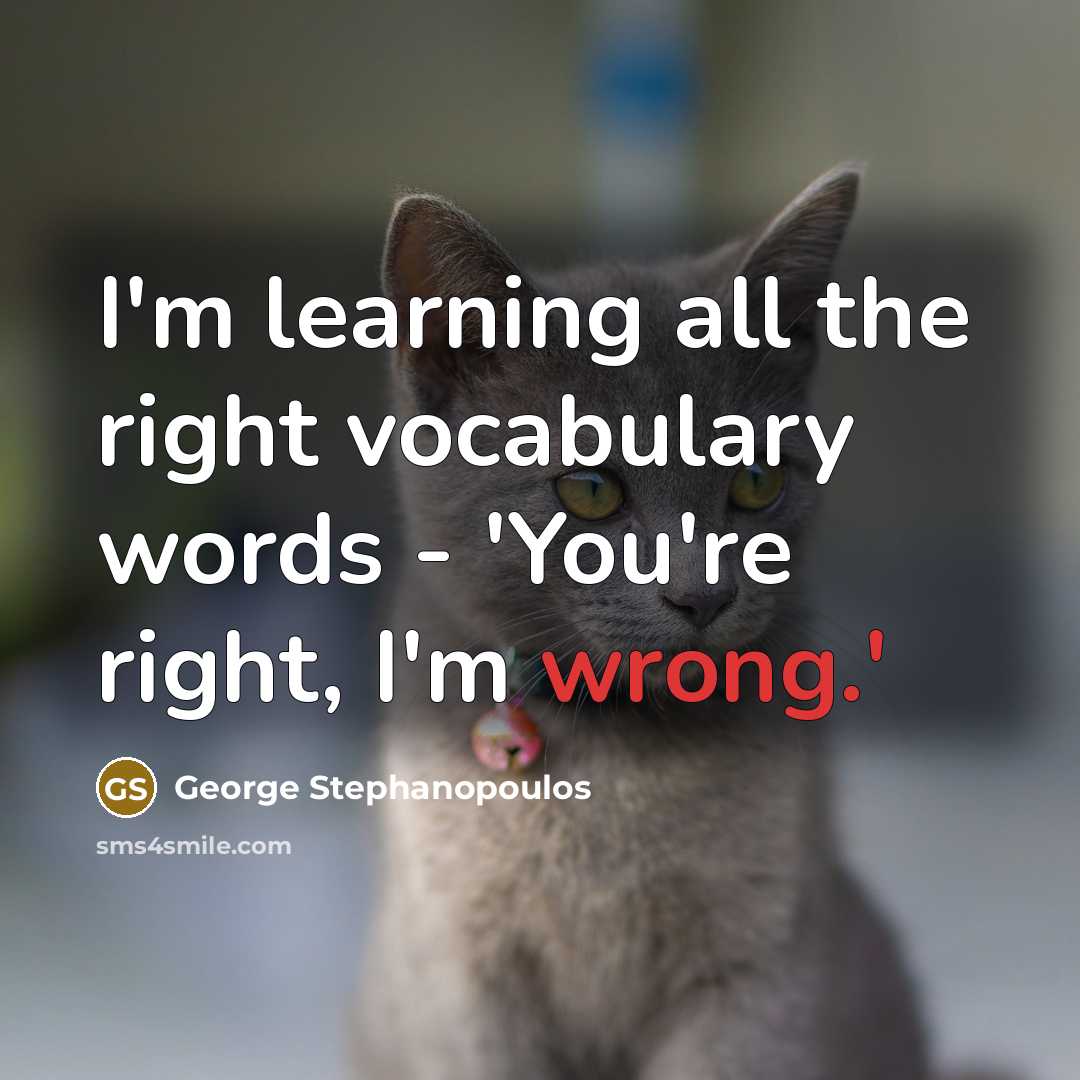 “I'm learning all the right vocabulary words - 'You're right,…” quote by George Stephanopoulos