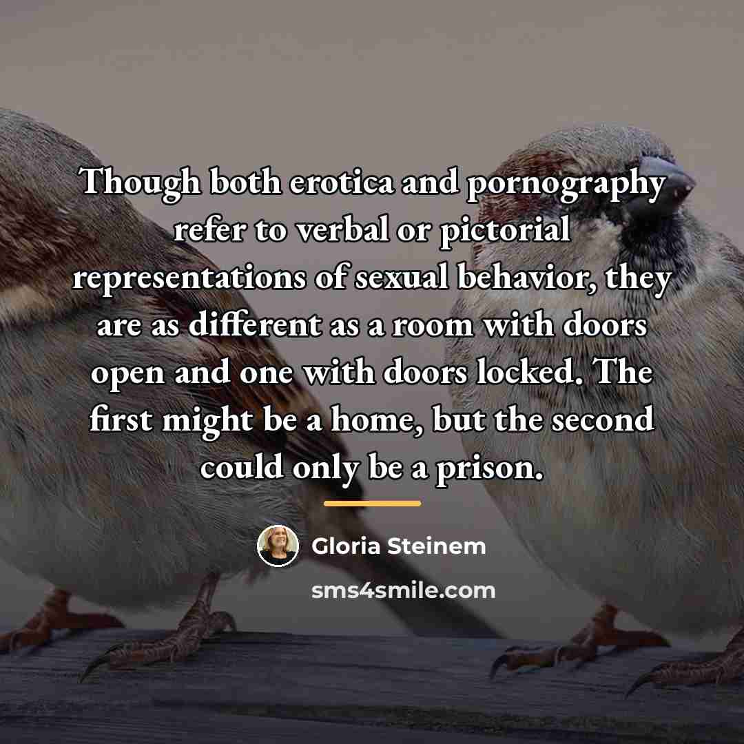 “Though both erotica and pornography refer to verbal or pictorial…” quote by Gloria Steinem