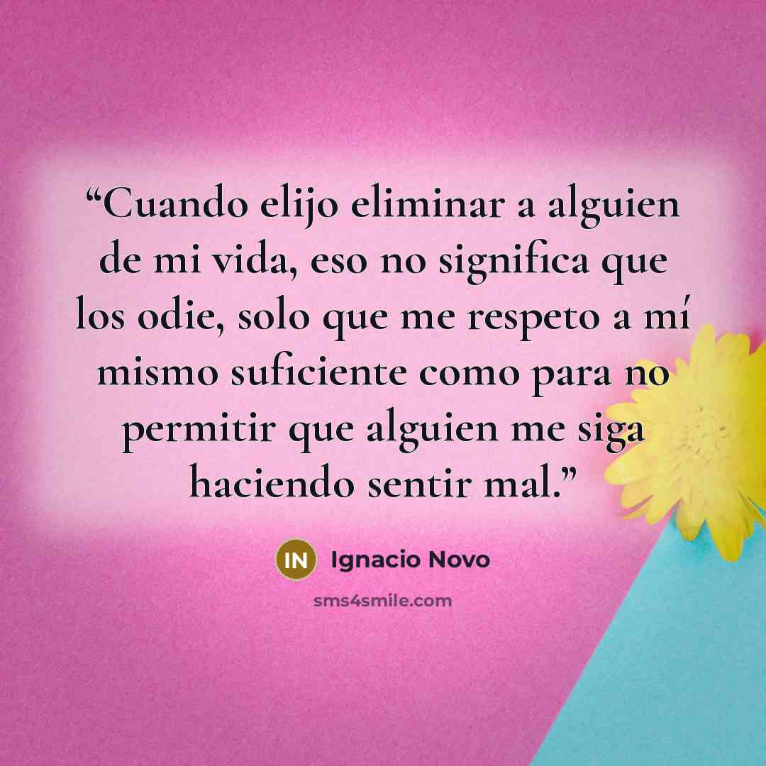 “Cuando elijo eliminar a alguien de mi vida, eso no significa que los odie, solo que me respeto a mí mismo suficiente como para no permitir que alguien me siga haciendo sentir mal.” quote by Ignacio Novo