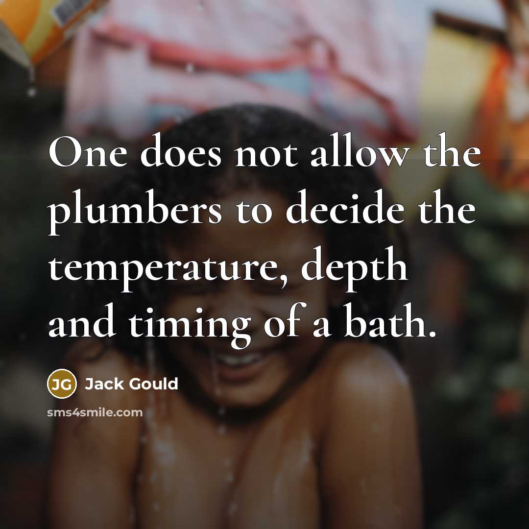 “One does not allow the plumbers to decide the temperature, depth and timing of a bath.” quote by Jack Gould
