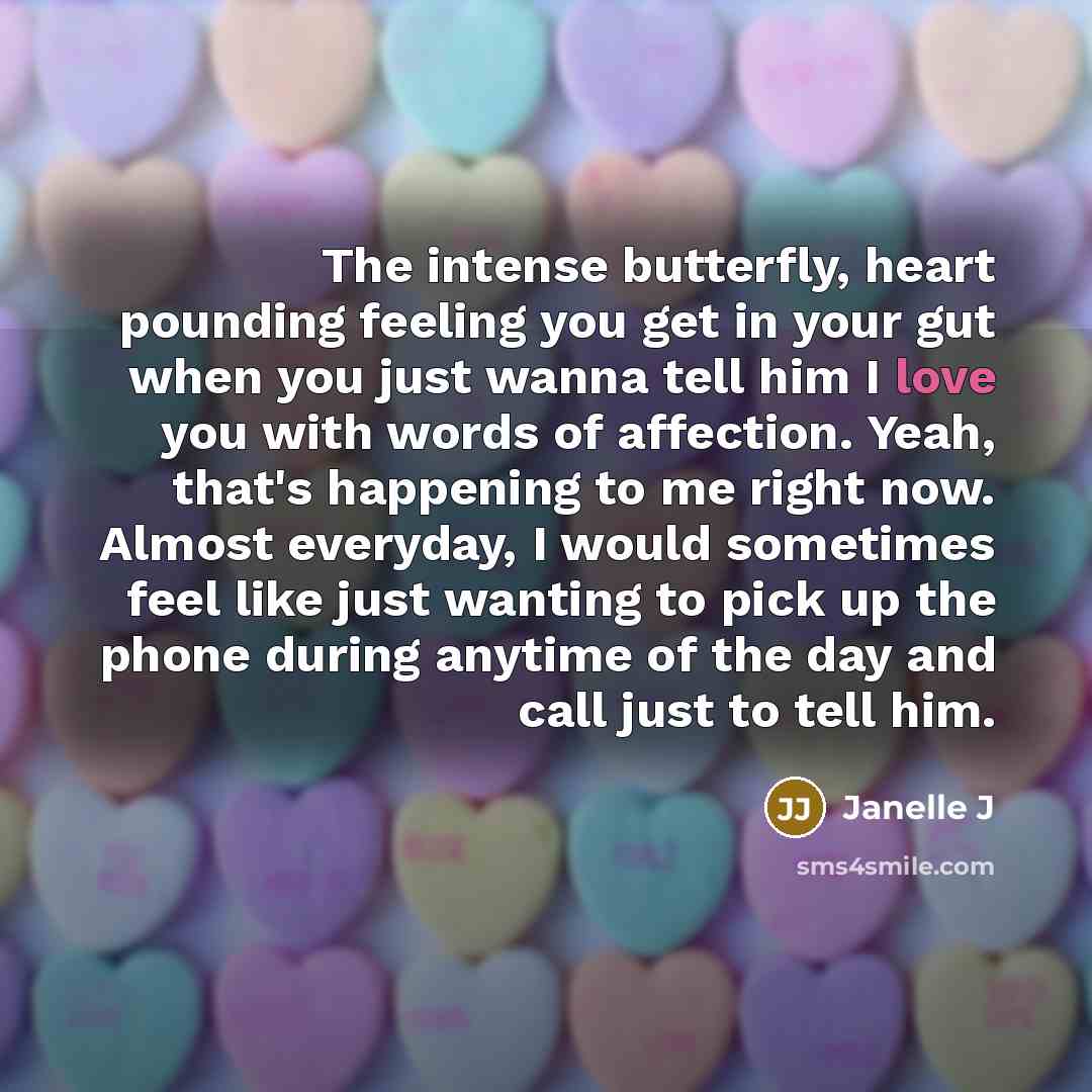 “The intense butterfly, heart pounding feeling you get in your…” quote by Janelle J