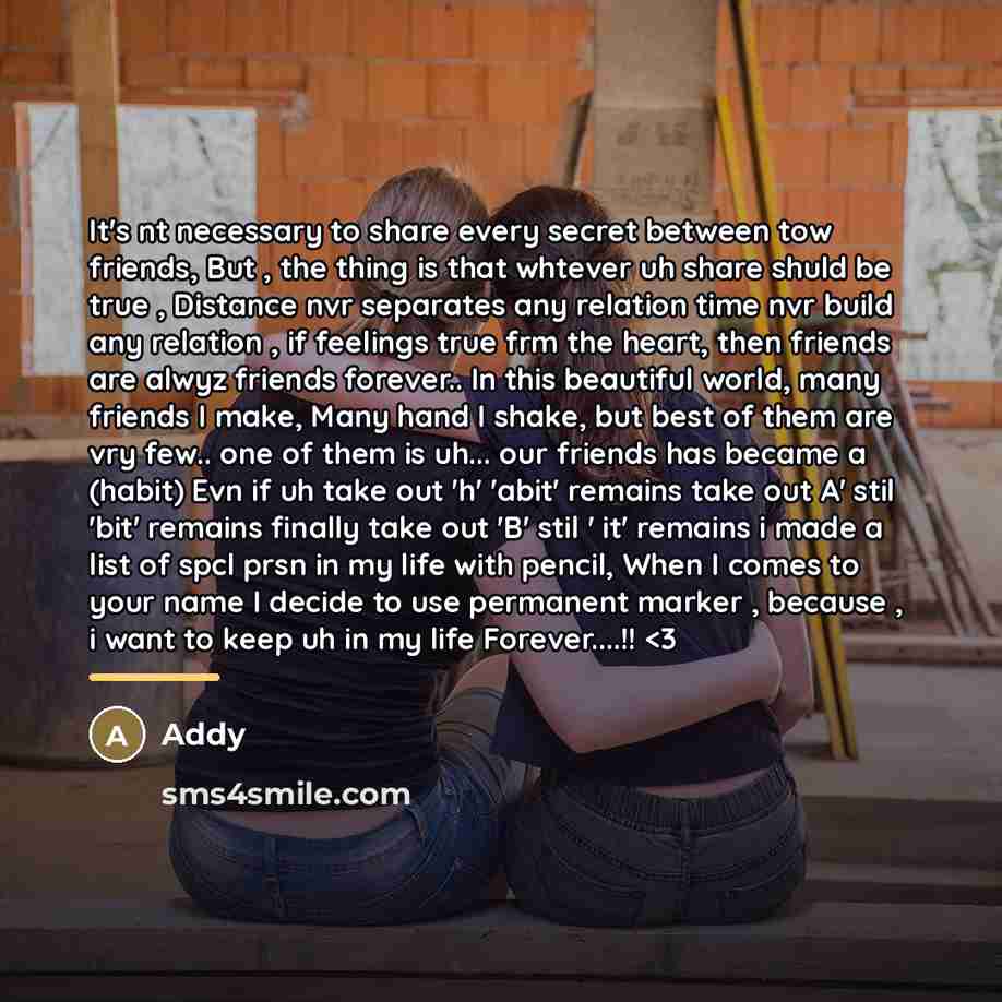 “It's nt necessary to share every secret between tow friends,…” quote by Addy
