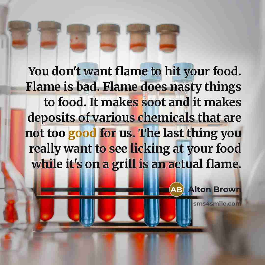 “You don't want flame to hit your food. Flame is…” quote by Alton Brown