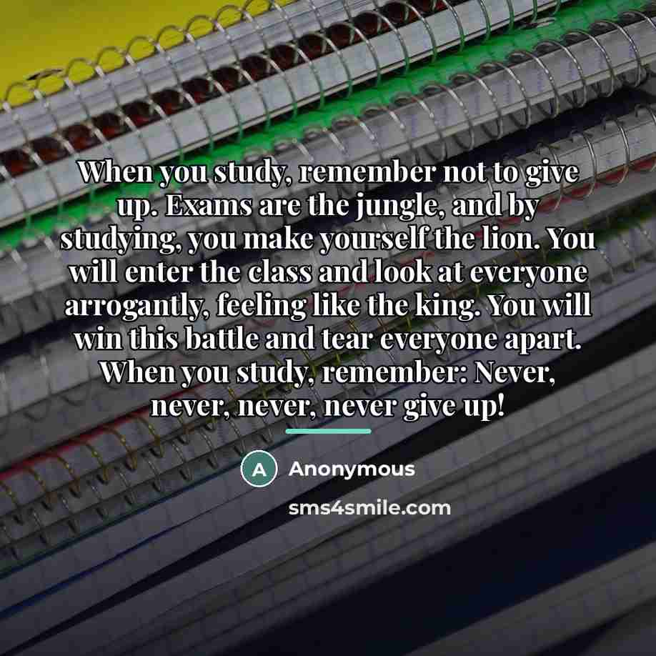 “When you study, remember not to give up. Exams are…” quote by Christana Caparas