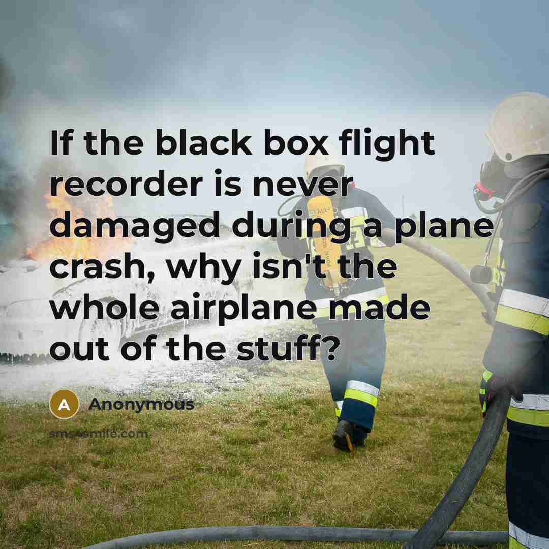 “If the black box flight recorder is never damaged during a plane crash, why isn't the whole airplane made out of the stuff?” quote by Anonymous