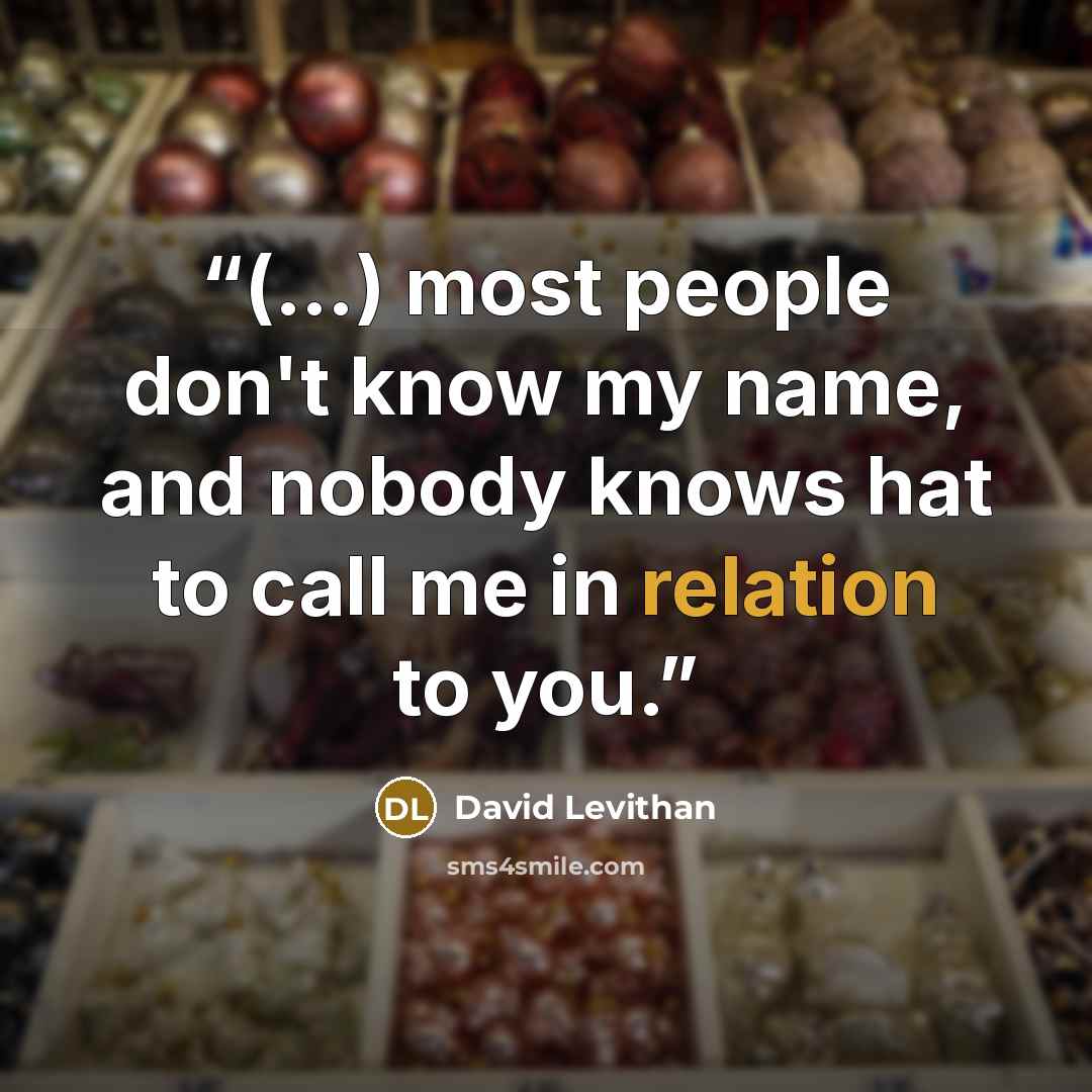 “(…) most people don't know my name, and nobody knows hat to call me in relation to you.” quote by David Levithan