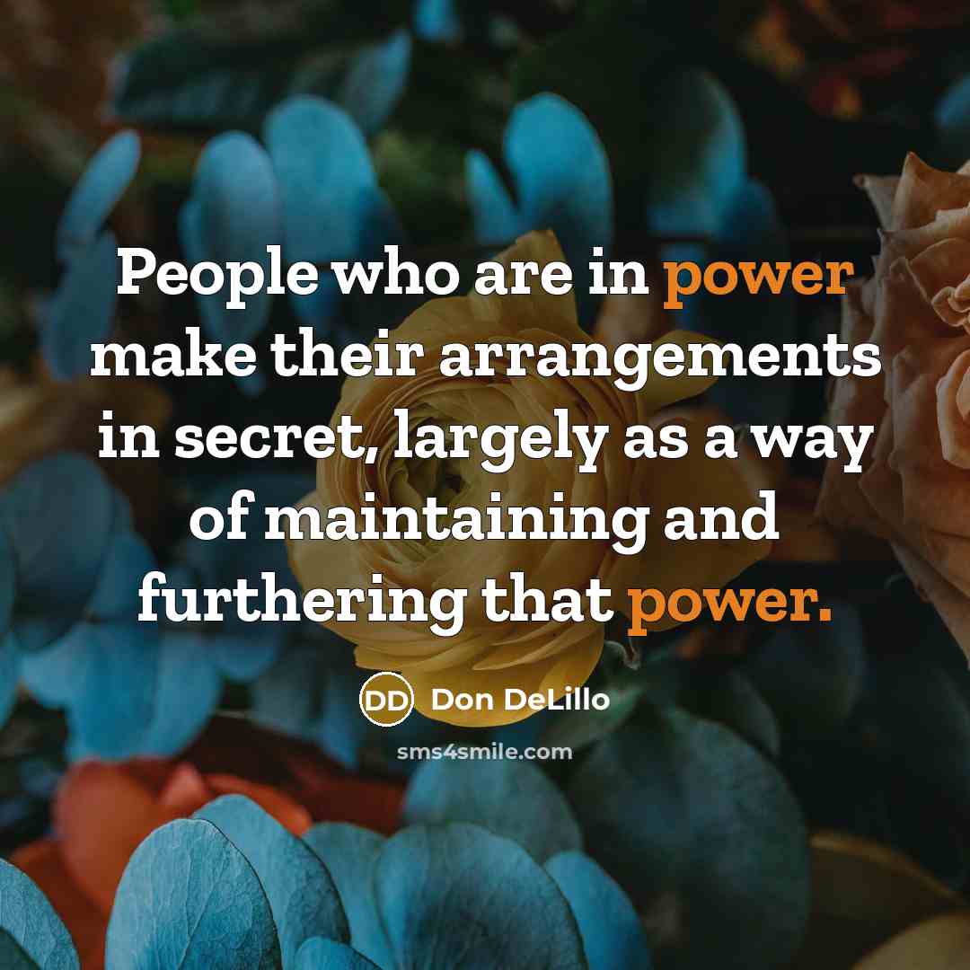 “People who are in power make their arrangements in secret,…” quote by Don DeLillo