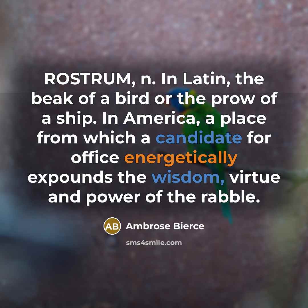“ROSTRUM, n. In Latin, the beak of a bird or…” quote by Ambrose Bierce