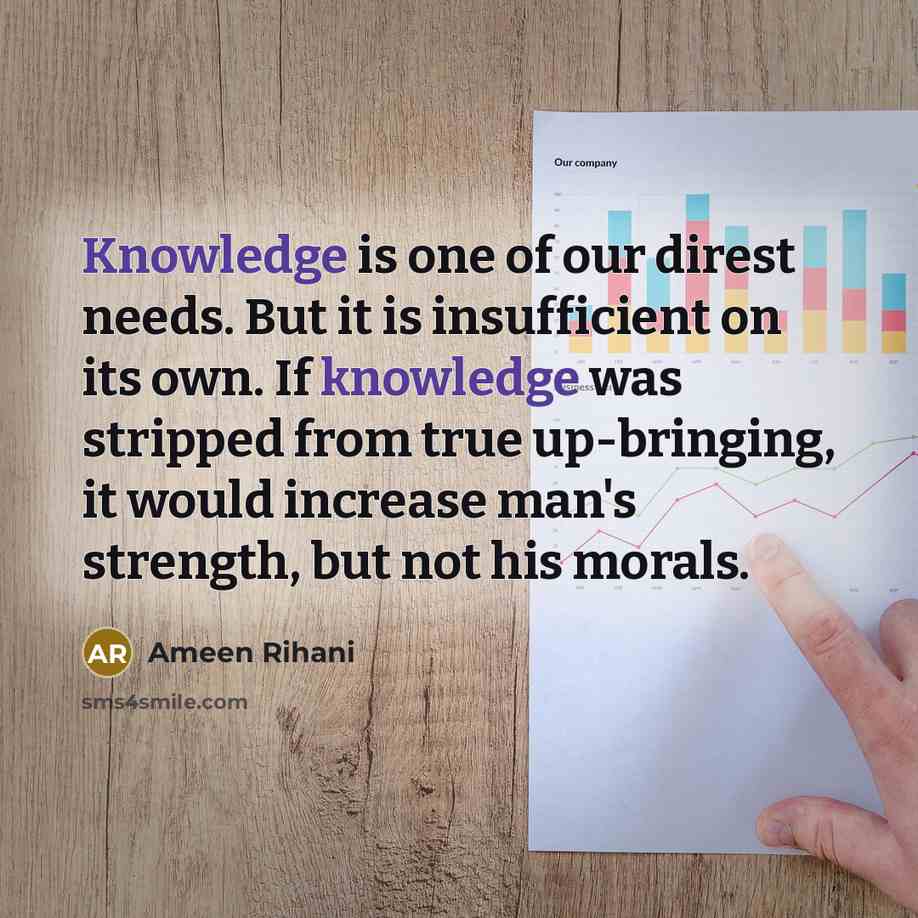 “Knowledge is one of our direst needs. But it is…” quote by Ameen Rihani