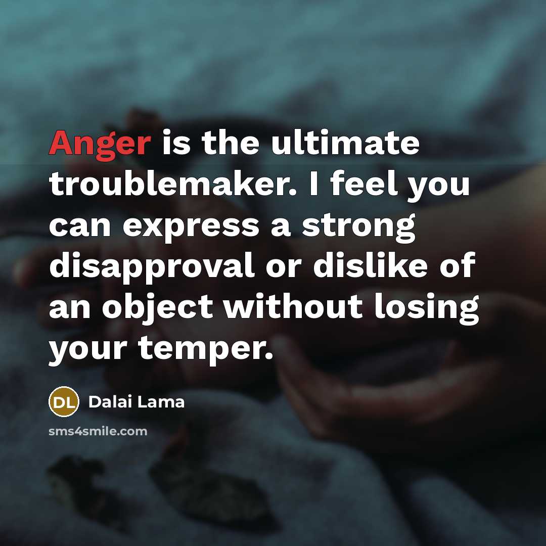 “Anger is the ultimate troublemaker. I feel you can express…” quote by Dalai Lama