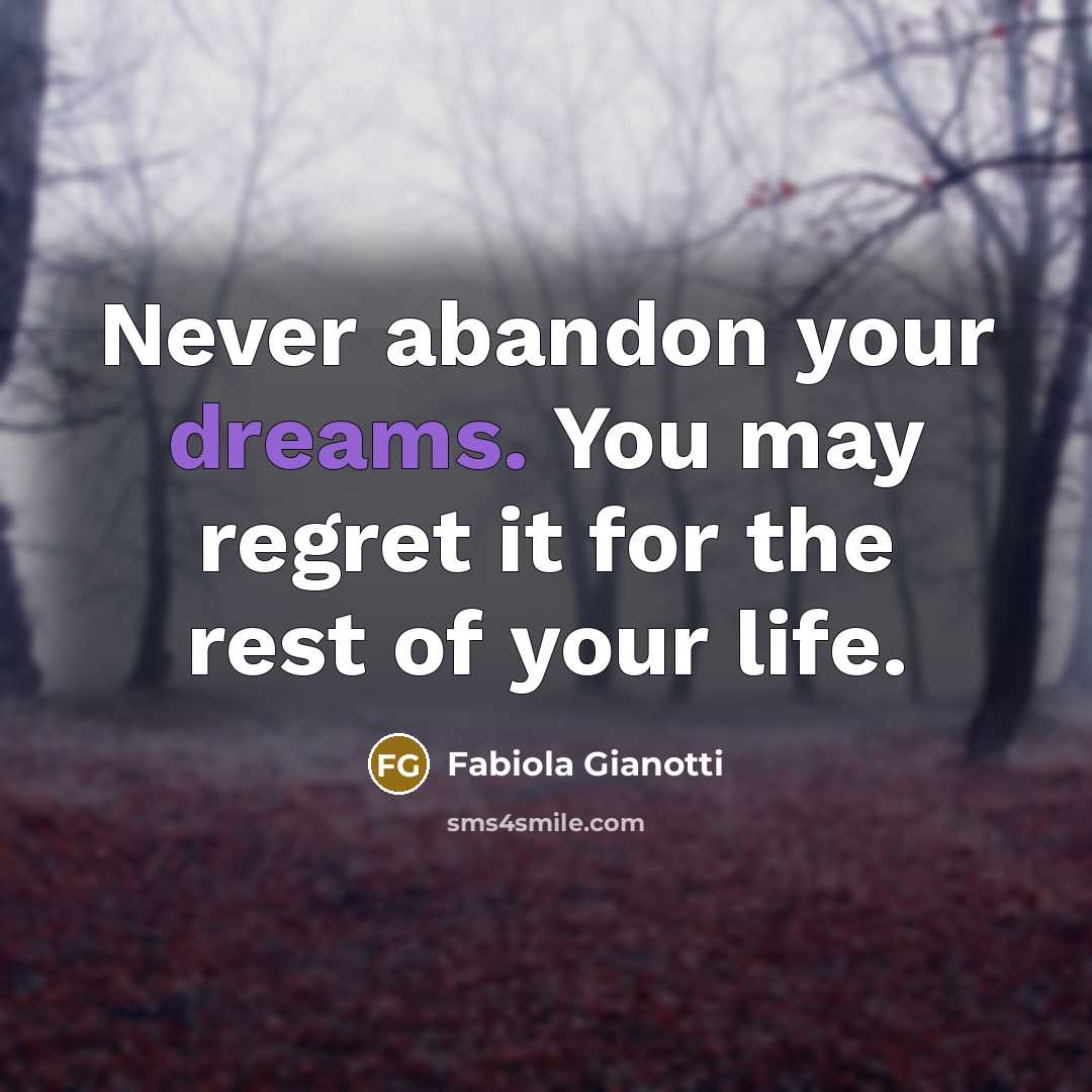 “Never abandon your dreams. You may regret it for the…” quote by Fabiola Gianotti