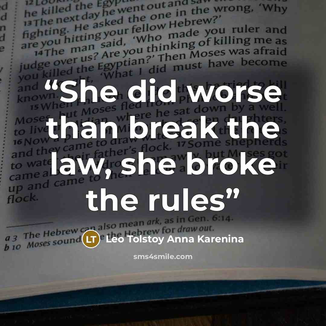 “She did worse than break the law, she broke the rules” quote by Leo Tolstoy Anna Karenina