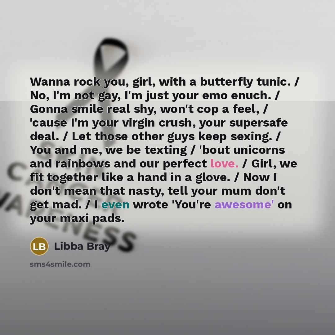 “Wanna rock you, girl, with a butterfly tunic. / No,…” quote by Libba Bray