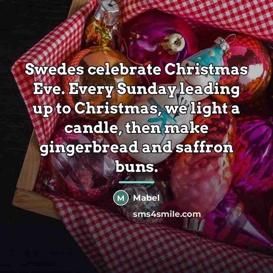 “Swedes celebrate Christmas Eve. Every Sunday leading up to Christmas,…” quote by Mabel