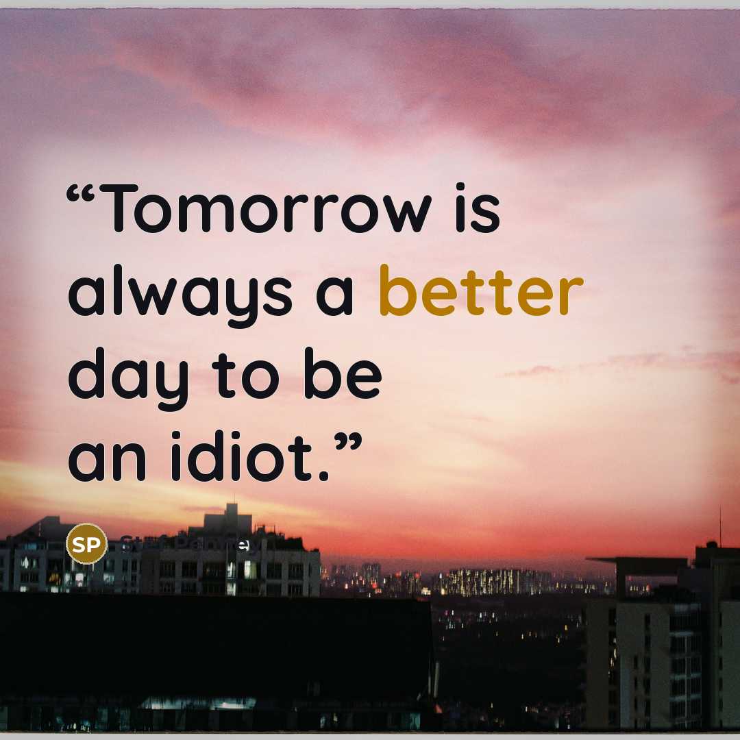“Tomorrow is always a better day to be an idiot.” quote by Stef Penney