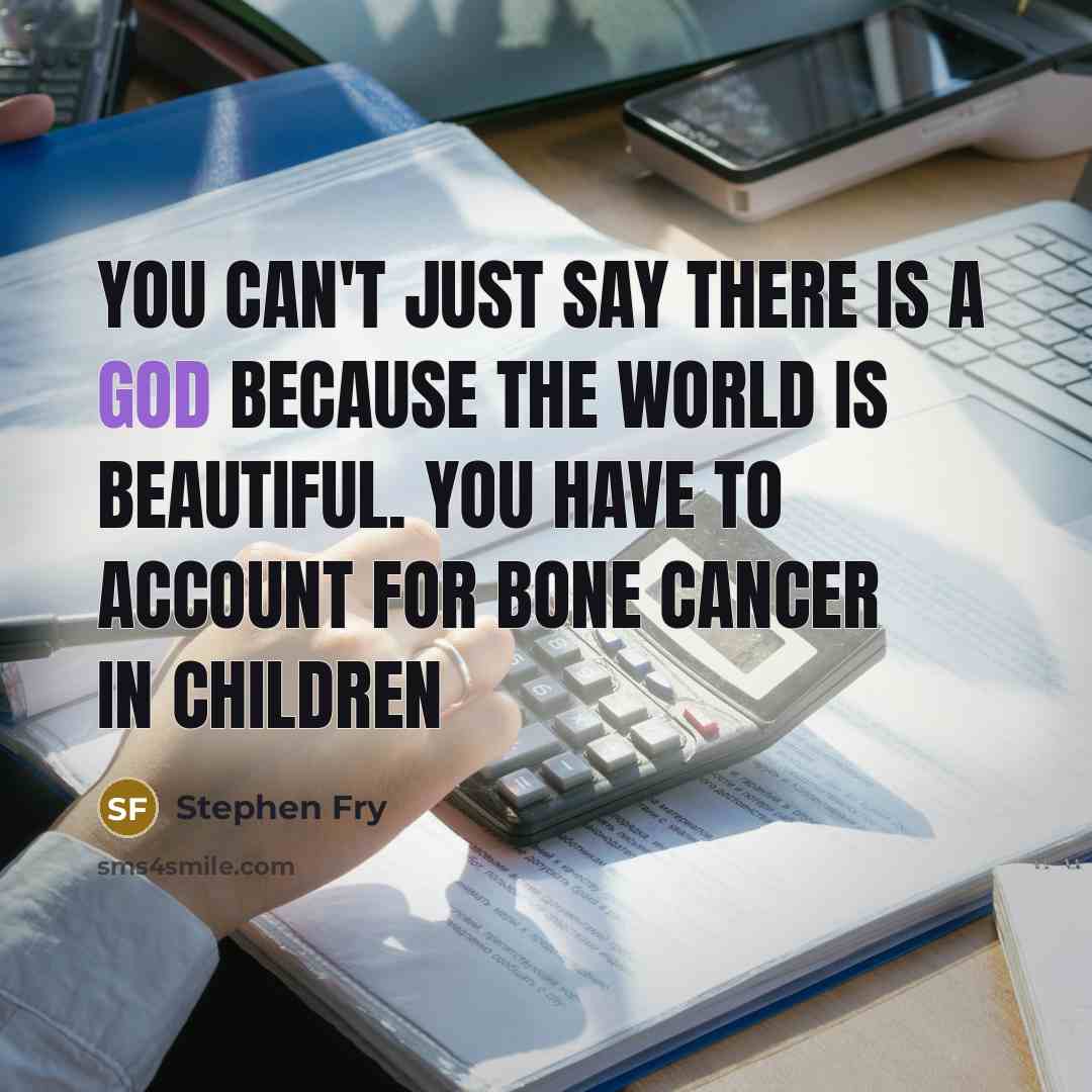 “You can't just say there is a god because the…” quote by Stephen Fry