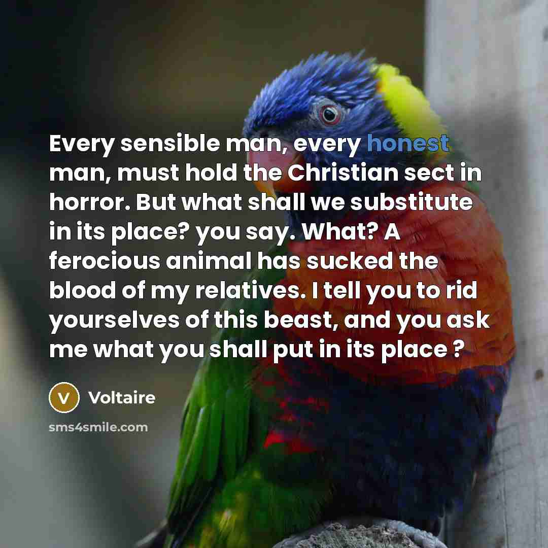“Every sensible man, every honest man, must hold the Christian…” quote by Voltaire