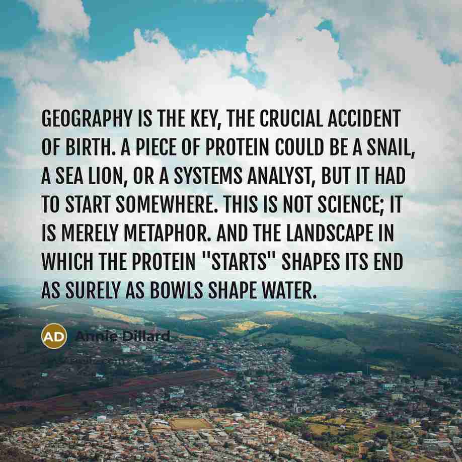 “Geography is the key, the crucial accident of birth. A…” quote by Annie Dillard