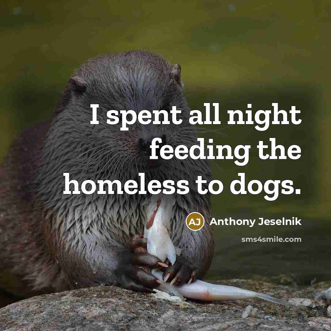 “I spent all night feeding the homeless to dogs.…” quote by Anthony Jeselnik