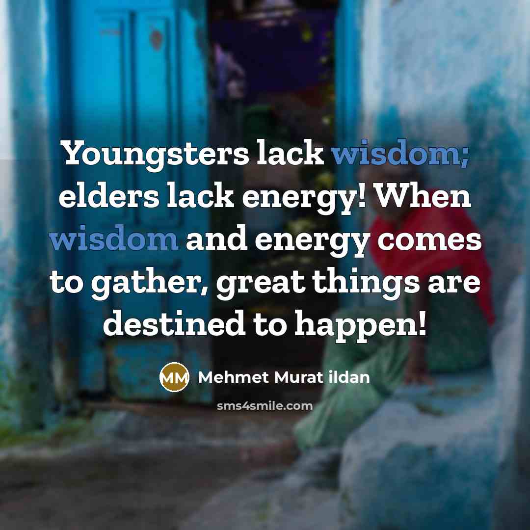 “Youngsters lack wisdom; elders lack energy! When wisdom and energy…” quote by Mehmet Murat Ildan
