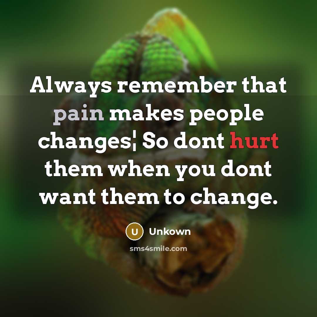 “Always remember that pain makes people changes¦ So dont hurt them when you dont want them to change.” quote by Unkown
