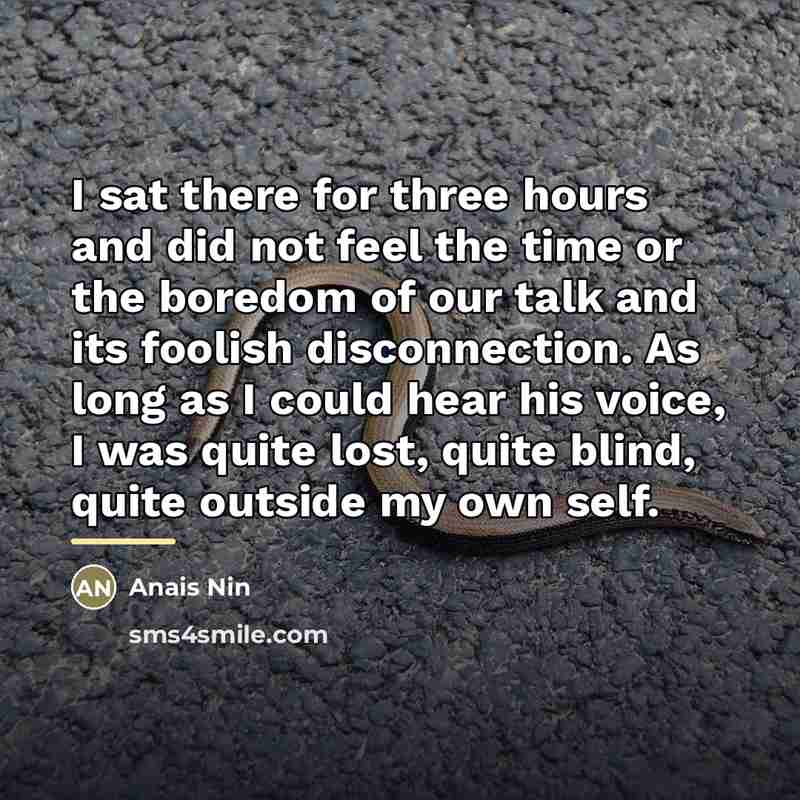 “I sat there for three hours and did not feel…” quote by Anais Nin
