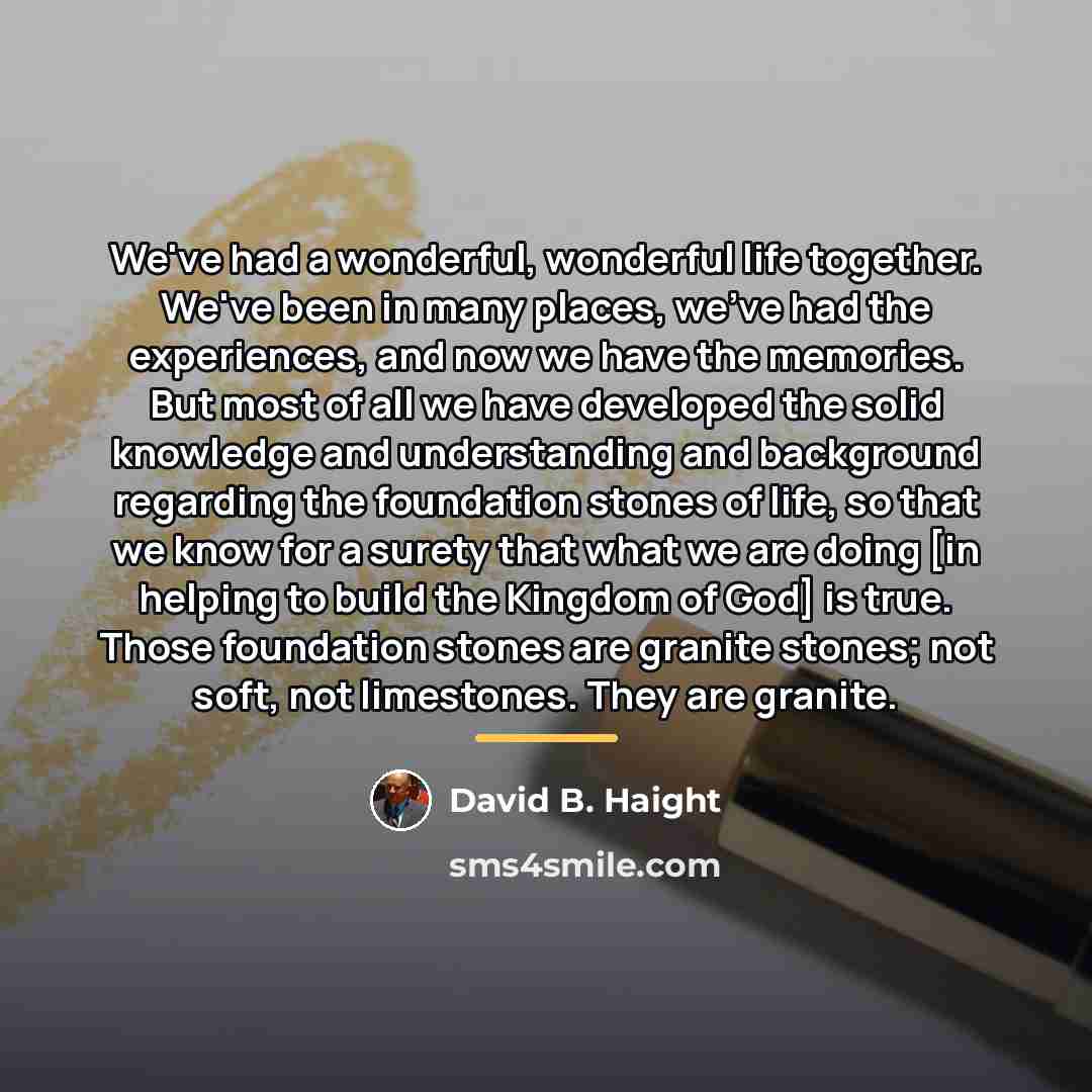“We've had a wonderful, wonderful life together. We've been in…” quote by David B. Haight