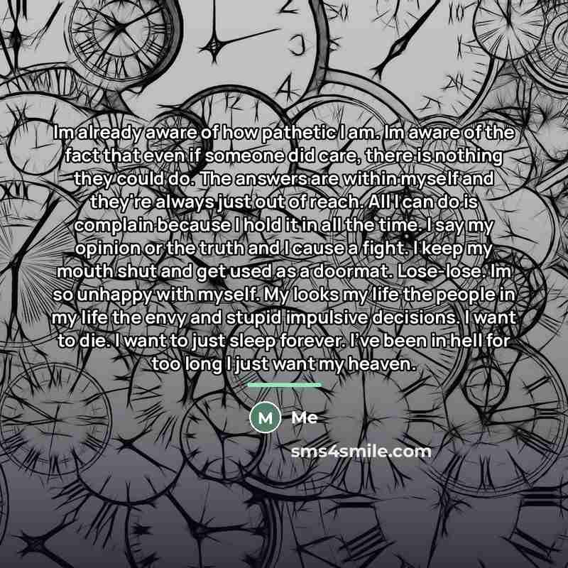 “Im already aware of how pathetic I am. Im aware…” quote by Me