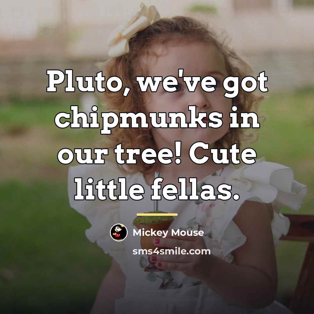 “Pluto, we've got chipmunks in our tree! Cute little fellas.…” quote by Mickey Mouse