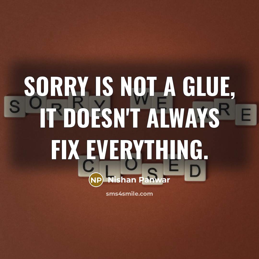 “SORRY is not a glue, it doesn't always fix everything.…” quote by Nishan Panwar