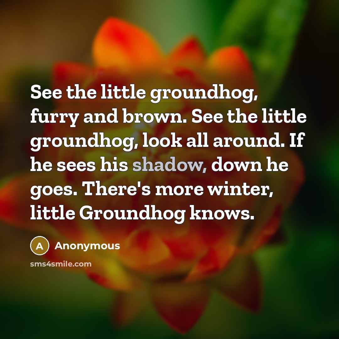 “See the little groundhog, furry and brown. See the little…” quote by Anonymous