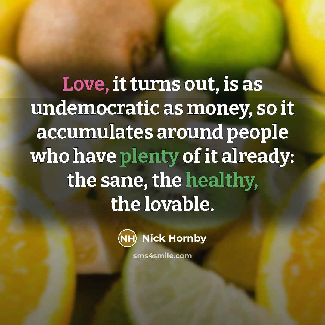 “Love, it turns out, is as undemocratic as money, so…” quote by Nick Hornby
