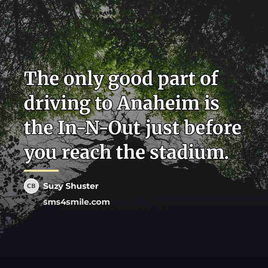 “The only good part of driving to Anaheim is the…” quote by Suzy Shuster